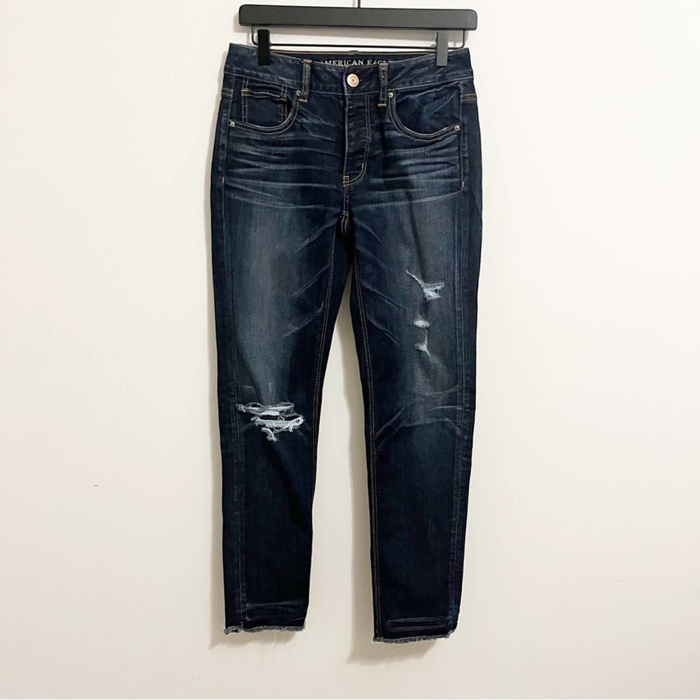 American Eagle Super Stretch Distressed Tomgirl Jeans Dark Wash 0